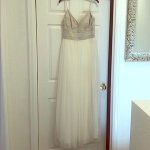 Long white and nude beaded dress